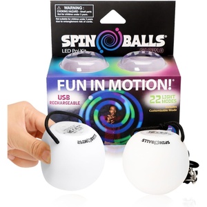 image:imageSPIN BALLS Glow0 LED Poi  USB Rechargeable w 22 Vibrant Color Light Modes amp Patterns  Durable SoftCore Spinning Balls wAdjustable Leashes amp DoubleLoop HandlesVersion 1